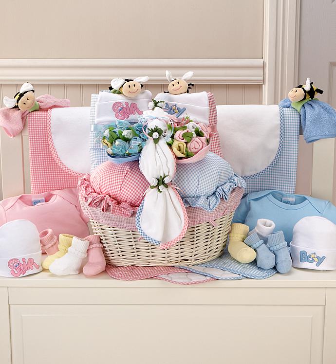 Pink & Blue Twin Newborn Gift Basket
